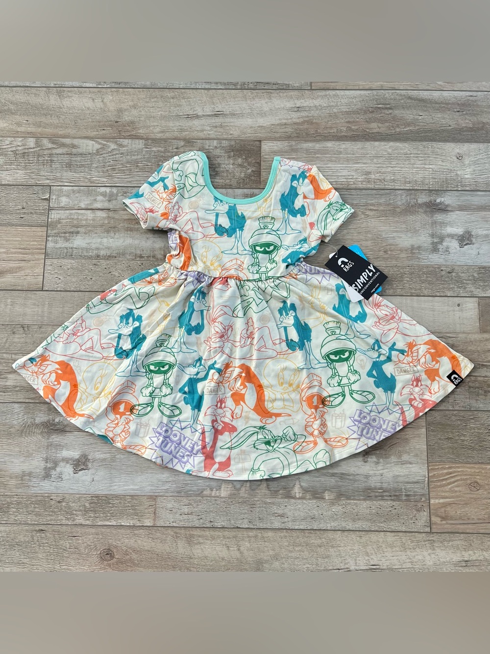 NWT Rags X Looney Tunes Girls Short Sleeve Swing Dress Size 3/4 Years